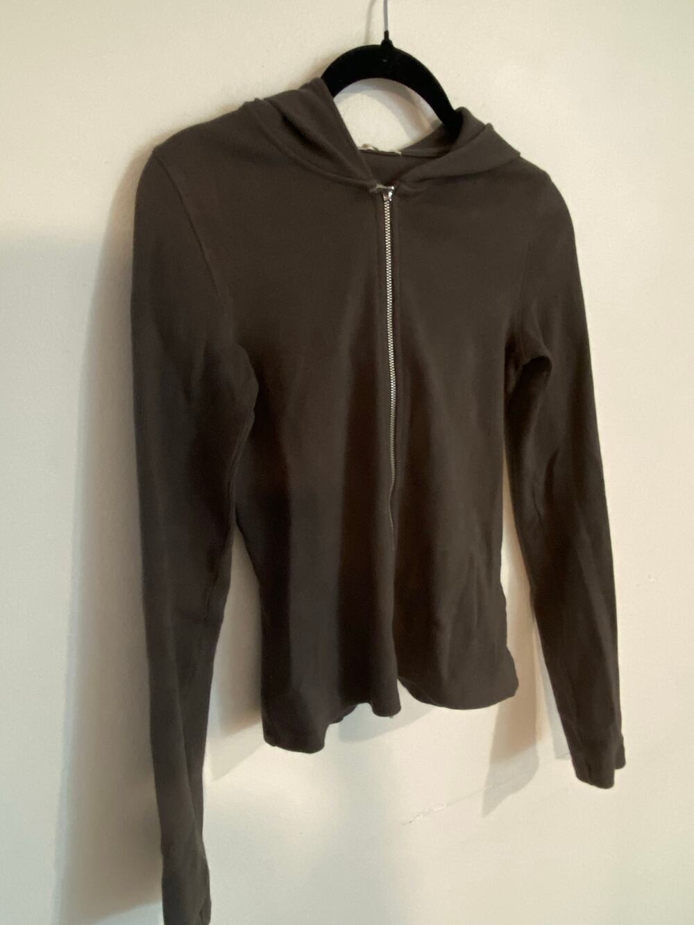 OYSHO Women Ladies Ribbed Brown Zip Up Sweater Hoodie SZ XS